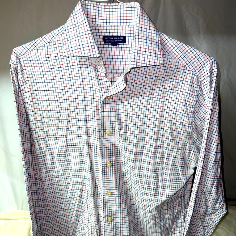 Peter Millar Men’s Medium Colorful Plaid Gingham Long Sleeve Button Up Shirt
